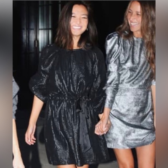 Something Navy long sleeve foil dress - Picture 5 of 8